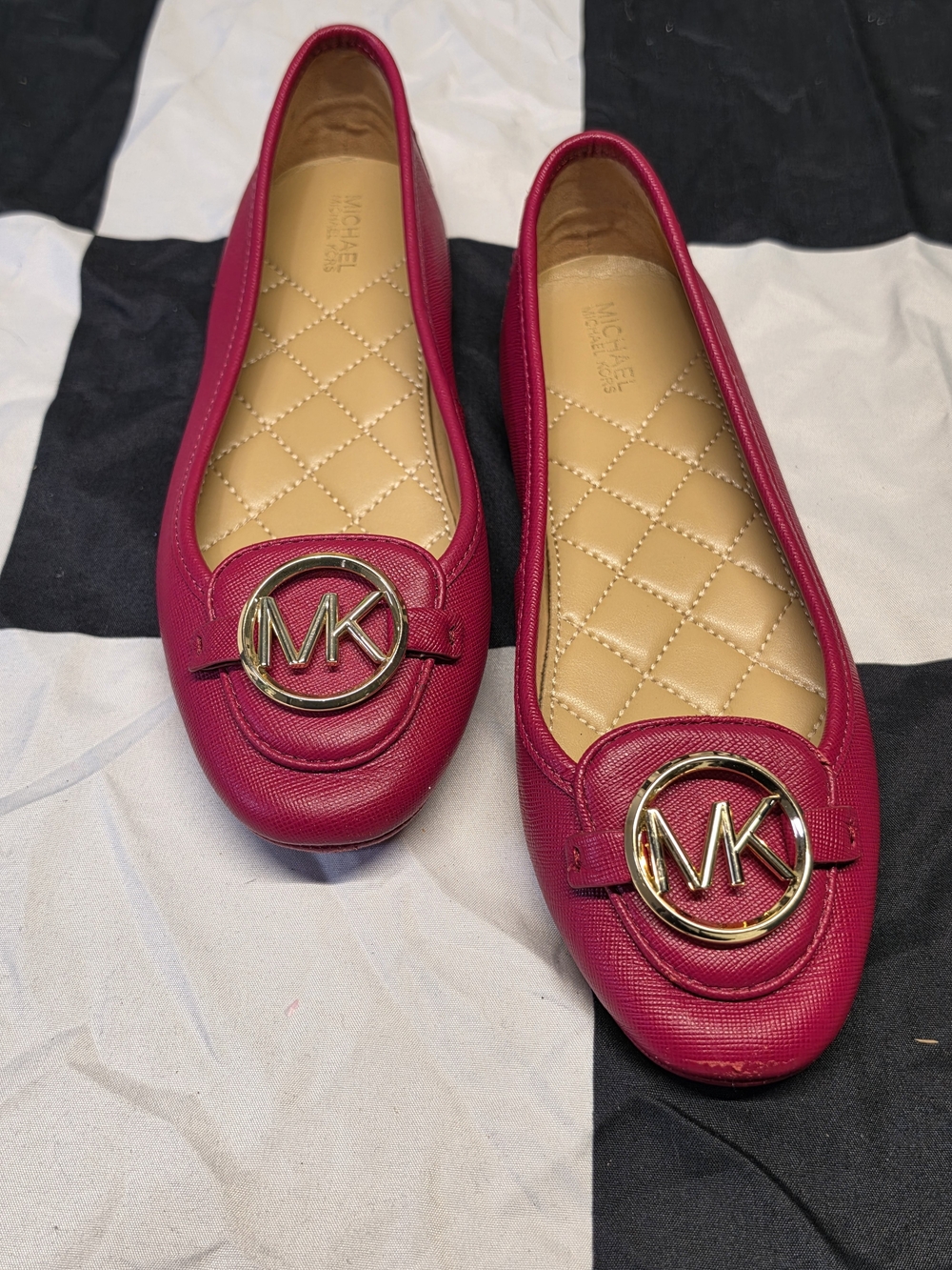 MICHAEL Michael Kors Hot Pink Leather Ballet Flats with Gold MK Logo